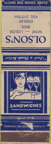 Matchbook Cover - Olson's Liquor Wine girlie NO TOWN