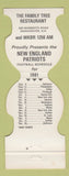 Matchbook Cover - New England Patriots Football 1981 Family Tree Manchester NH