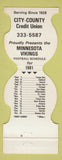 Matchbook Cover - Minnesota Vikings Football 1981 City County Credit Union