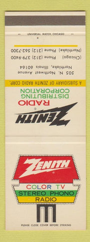 Matchbook Cover - Zenith TV Northlake IL