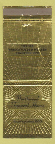 Matchbook Cover - Northwood Funeral Home West Palm Beach FL CREASED