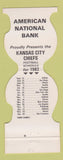 Matchbook Cover - Kansas City Chiefs Football 1982 American National Bank