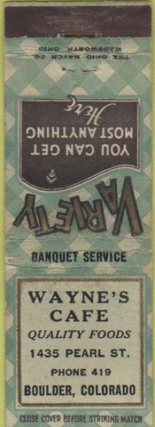 Matchbook Cover - Wayne's Cafe Boulder CO