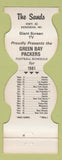 Matchbook Cover - Green Bay Packers Football 1981 Sands Kenosha WI
