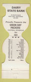Matchbook Cover - Green Bay Packers Football 1981 Dairy State Bank Rice Lake WI