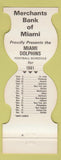Matchbook Cover - Miami Dolphins Football 1981 Merchants Bank Miami FL