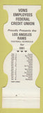 Matchbook Cover - Los Angeles Rams Football 1981 Vons Credit Union