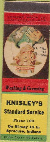 Matchbook Cover - Knisley's Standard service oil gas Syracuse IN