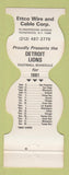 Matchbook Cover - Detroit Lions Football 1981 Ettco Wire Ridgewood NY