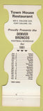 Matchbook Cover - Denver Broncos Football 1981 Town House Fort Collins Colorado
