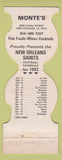 Matchbook Cover - New Orleans Saints Football 1982 Monte's LA