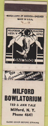 Matchbook Cover - Milford Bowling Milford NY
