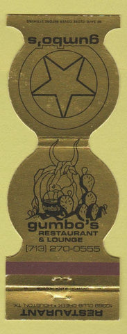 Matchbook Cover - Gumbo's Restaurant Houston TX
