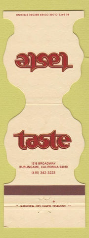 Matchbook Cover - Taste Burlingame CA restaurant