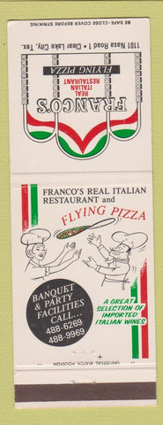 Matchbook Cover - Flranco's Italian Restaurant Pizza Clear Lake City TX