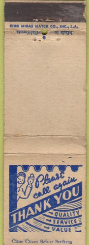 Matchbook Cover - Please Call Again Thank You King Midas  wear