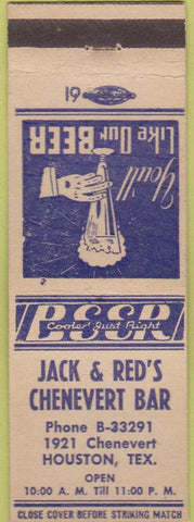Matchbook Cover - Jack  and  Red's Chenevert Bar Houston TX