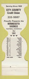 Matchbook Cover - Minnesota Vikings Football 1981 City County Credit Union