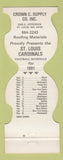 Matchbook Cover - St Louis Cardinals Football 1981 Crown Supply ST Louis MO