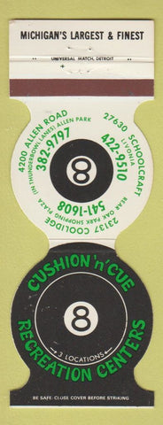 Matchbook Cover - Cushion n Cue Billiards Livonia Allen Park MI