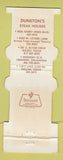 Matchbook Cover - Dunston's Steak House  Euless TX Lebanon OK Dallas TX