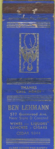Matchbook Cover - Ben Lehmann Restaurant NO TOWN girlie