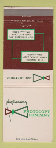 Matchbook Cover - Duplicating Photocopoy Company Palo Alto Santa Clara CA