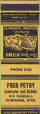 Matchbook Cover - Fred Petry Contractor Builder Cheyenne WY yellow