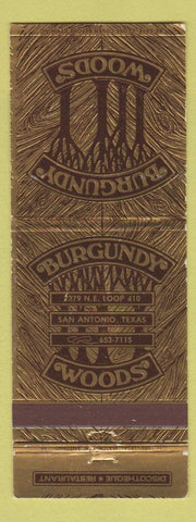 Matchbook Cover - Burgundy Woods San Antonio TX Disco restaurant