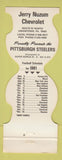 Matchbook Cover - Pittsburgh Steelers Football 1981 Nuzum Chevrolet Uniontown PA