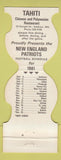 Matchbook Cover - New England Patriots Football Tahiti Polynesian Dedham MA