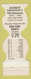 Matchbook Cover - New York Giants Football 1985 Overnite Trucking
