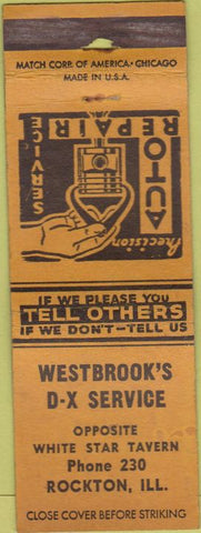 Matchbook Cover - Westbrook's DX oil gas Rockton IL WEAR