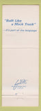 Matchbook Cover - Mack Trucks 75th Anniversary Memphis TN Tupelo MS