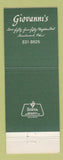 Matchbook Cover - Ristorante Giovanni's Beachwood OH