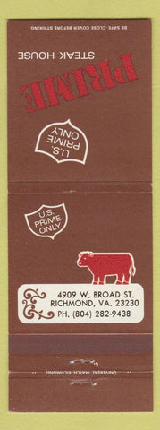 Matchbook Cover - Prime Steak House Richmond VA
