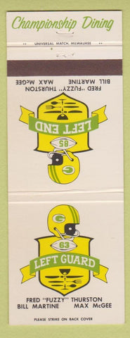 Matchbook Cover Fuzzy Thurston Green Bay Packers Football WI Eau Claire Madison
