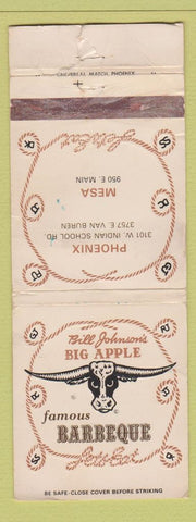 Matchbook Cover - Bill Johnson's BBQ Phoenix Mesa AZ WORN