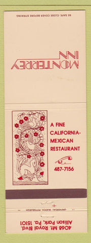 Matchbook Cover - Monterrey Inn Allison Park PA