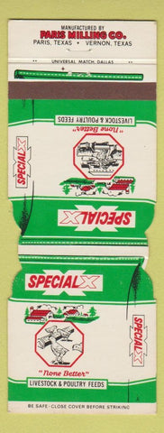 Matchbook Cover - Paris TX Milling Company Vernon Special X Poultry Feeds