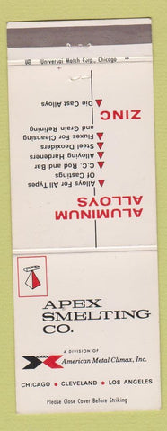Matchbook Cover - Apex Smelting Chicago Cleveland Los Angeles American Metal
