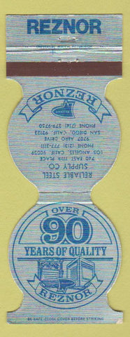 Matchbook Cover - Reznor Reliable Steel Supply San Diego Los Angeles CA