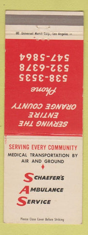 Matchbook Cover - Schaefer's Ambulance Service Orange County CA Los Angeles