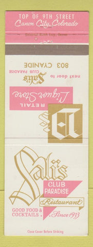 Matchbook Cover - Sali's Club Paradise Restaurant Canon City Colorado