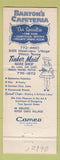 Matchbook Cover - Barton's Cafeteria Waco TX