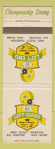 Matchbook Cover Fuzzy Thurston Max McGee Green Bay Packers Football Appleton WI