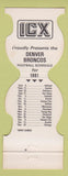 Matchbook Cover - Denver Broncos Football 1981 ICX