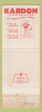 Matchbook Cover - Kardon Chevrolet Mount Holly NJ