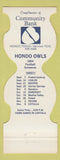 Matchbook Cover - Hondo TX Owls Football 1984 Bank