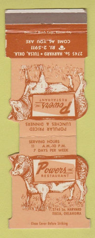 Matchbook Cover - Powers Restaurant Tulsa OK Jewelite